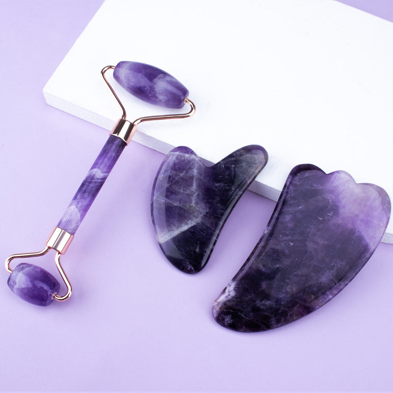 Amethyst Roller Set Heart Shaped Gua Sha Massager - Suit