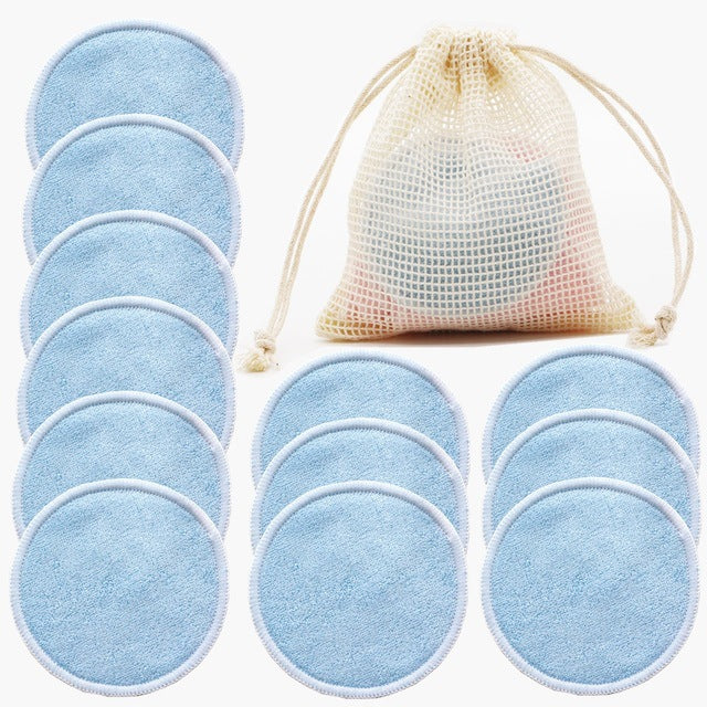 12PC Reusable Cotton Pads Makeup Remover Washable Round - Blue
