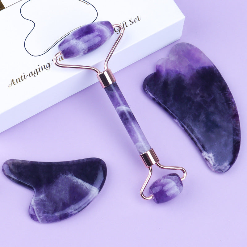 Amethyst Face Roller and Heart Gua Sha Set